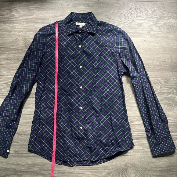 Ann Mashburn Green Blue Plaid Long Sleeve Fitted Womens Button Down Top Size M - Picture 3 of 6